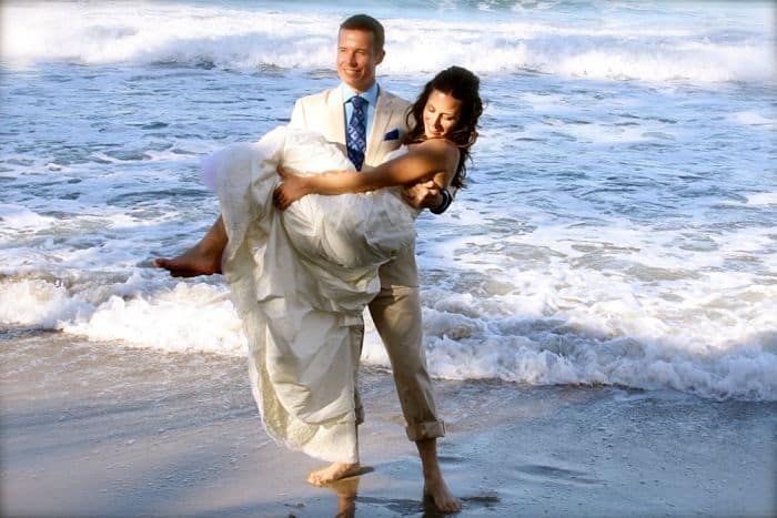 Caribbean beach wedding couple